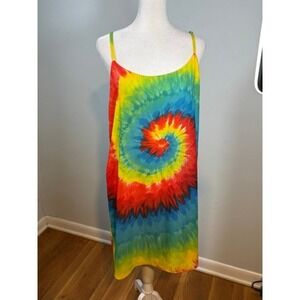 Alice + Olivia Rainbow Tie Dye Shift Dress Size Large Spiral Spaghetti Strap